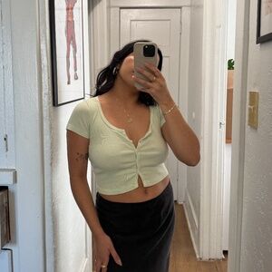 Brandy Melville Mint Button Crop Top